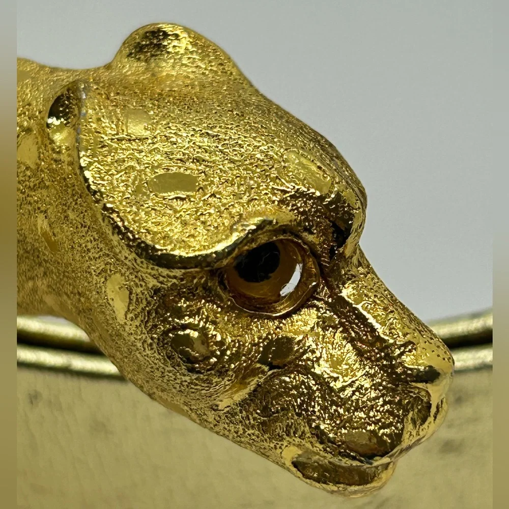 Christopher Ross Gold Cheetah Vintage Belt Buckle & Metallic Gold Leather Belt